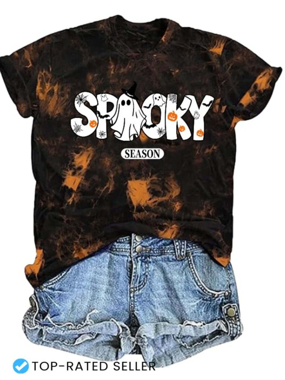 Ghost Pumpkin Tshirt Halloween Spooky Season Womens Tee